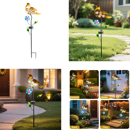 SM25372 Metal Yellow Bird Solar Garden Stake Lights